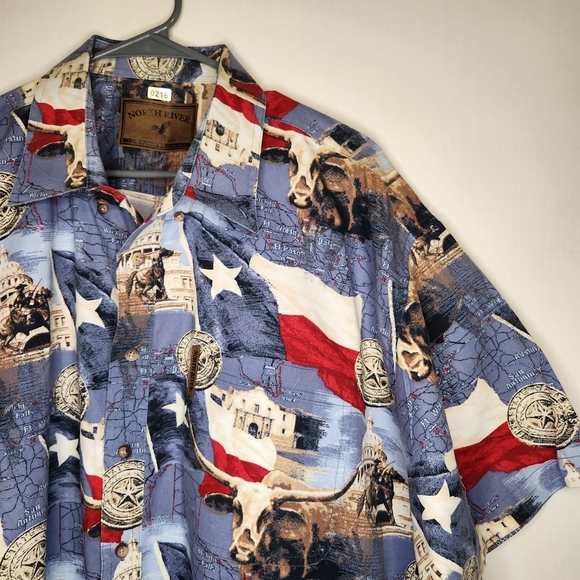 North River Outfitters Texas-Themed Men's Casual Button Up Shirt - Picture 1 of 7
